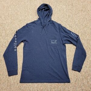 Vineyard Vines Hoodie Shirt Mens Small Blue Cotton Volleyball Whale Long Sleeve